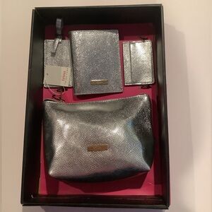 Trina Turk 4 Piece Metallic Silver Travel Set New In Box